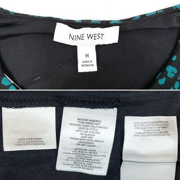 Nine West Leopard Print Keyhole Long Sleeve Top Size Medium Black Green New NWT - Picture 4 of 6